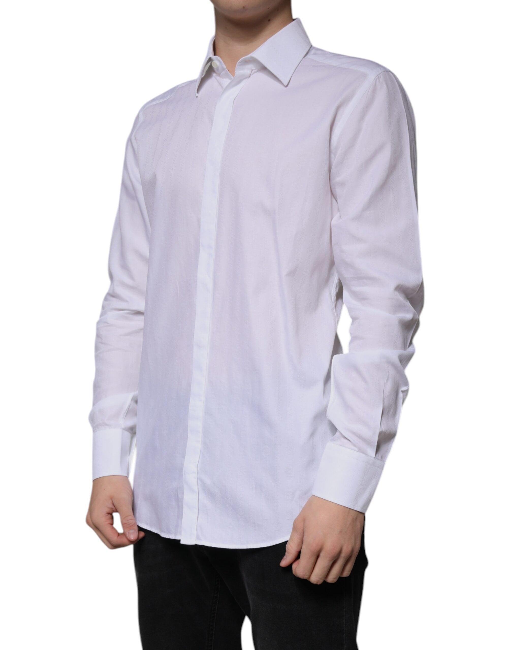 Dolce & Gabbana White Cotton Shirt Slim Fit Formal GOLD Dress Shirt